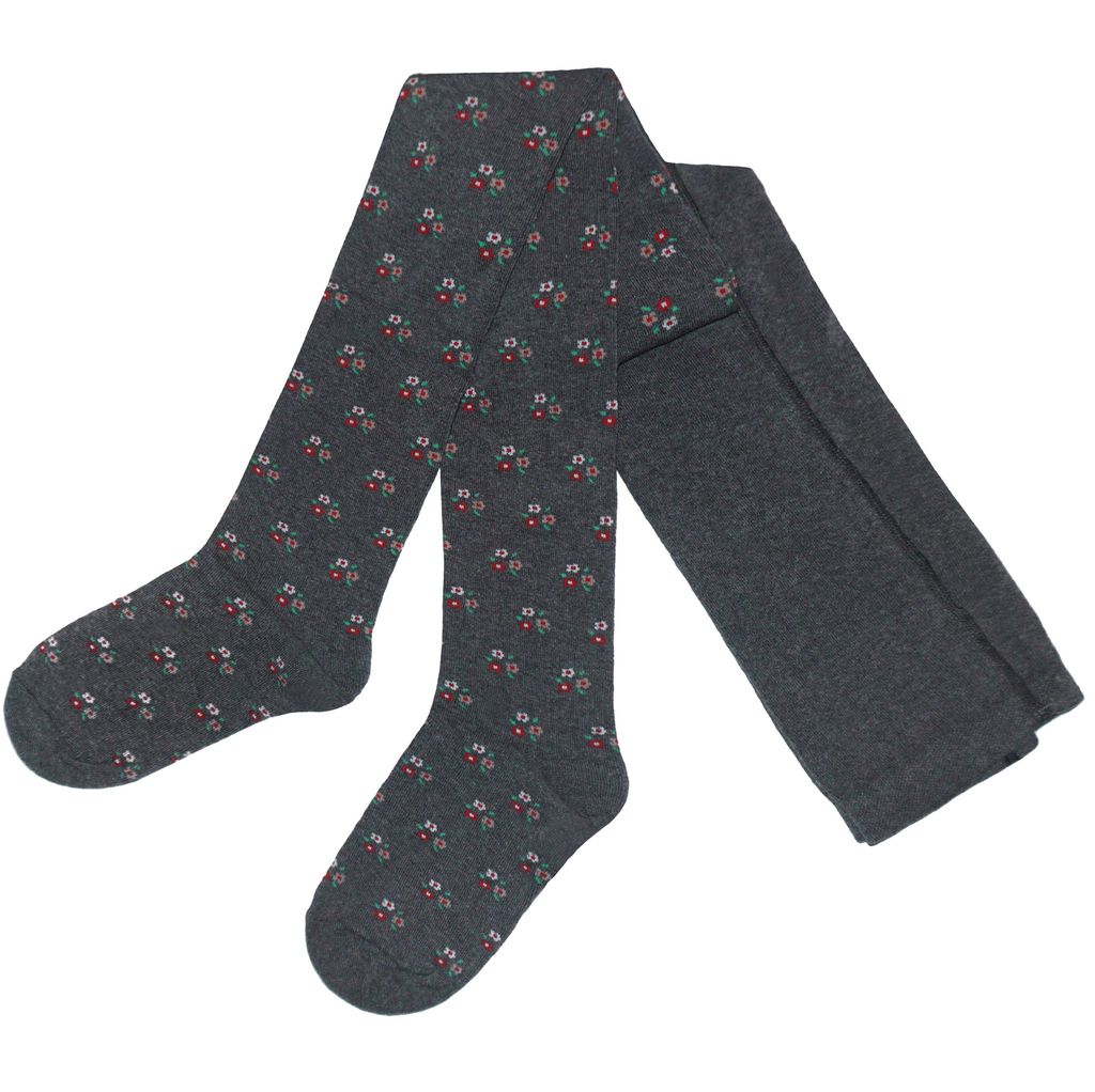Damen Strumpfhosen aus Baumwolle Blümchen Anthrazit Größe 38-40