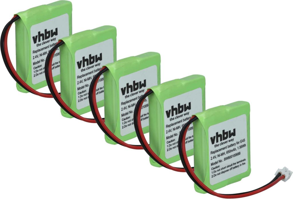 vhbw 5x Akku Ersatz für Siemens V30145-K1310-X382, S30852-D1751-X1 für schnurlos Festnetz Telefon (650 mAh, 2,4 V, NiMH)
