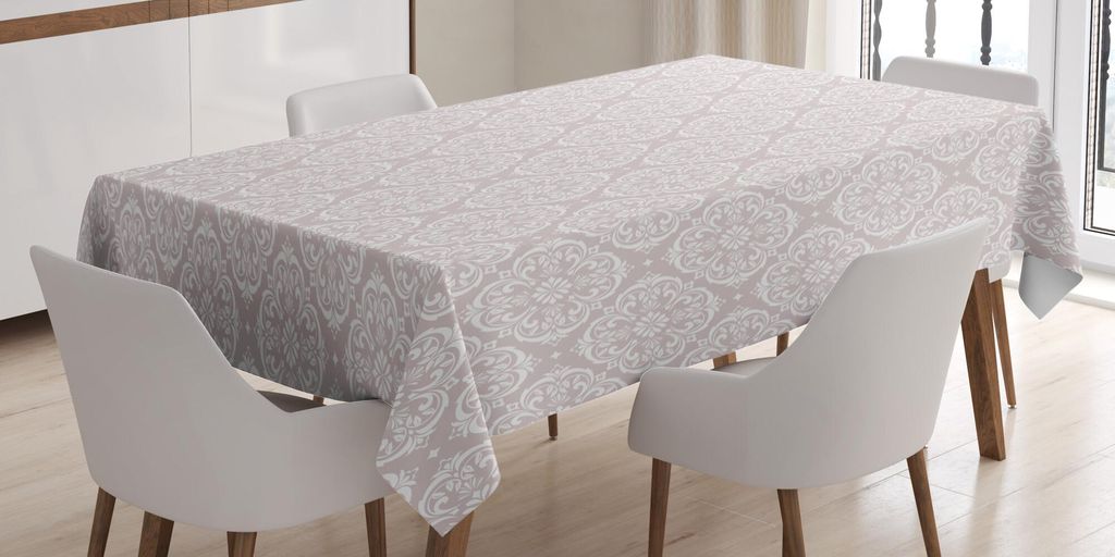 ABAKUHAUS Pastell Tischdecke, Zier Barock inspiriert Vintage Print in sanften Tönen Fühlt sich viktorianische Kunst, 140 x 240 cm, Pale Rose und ...