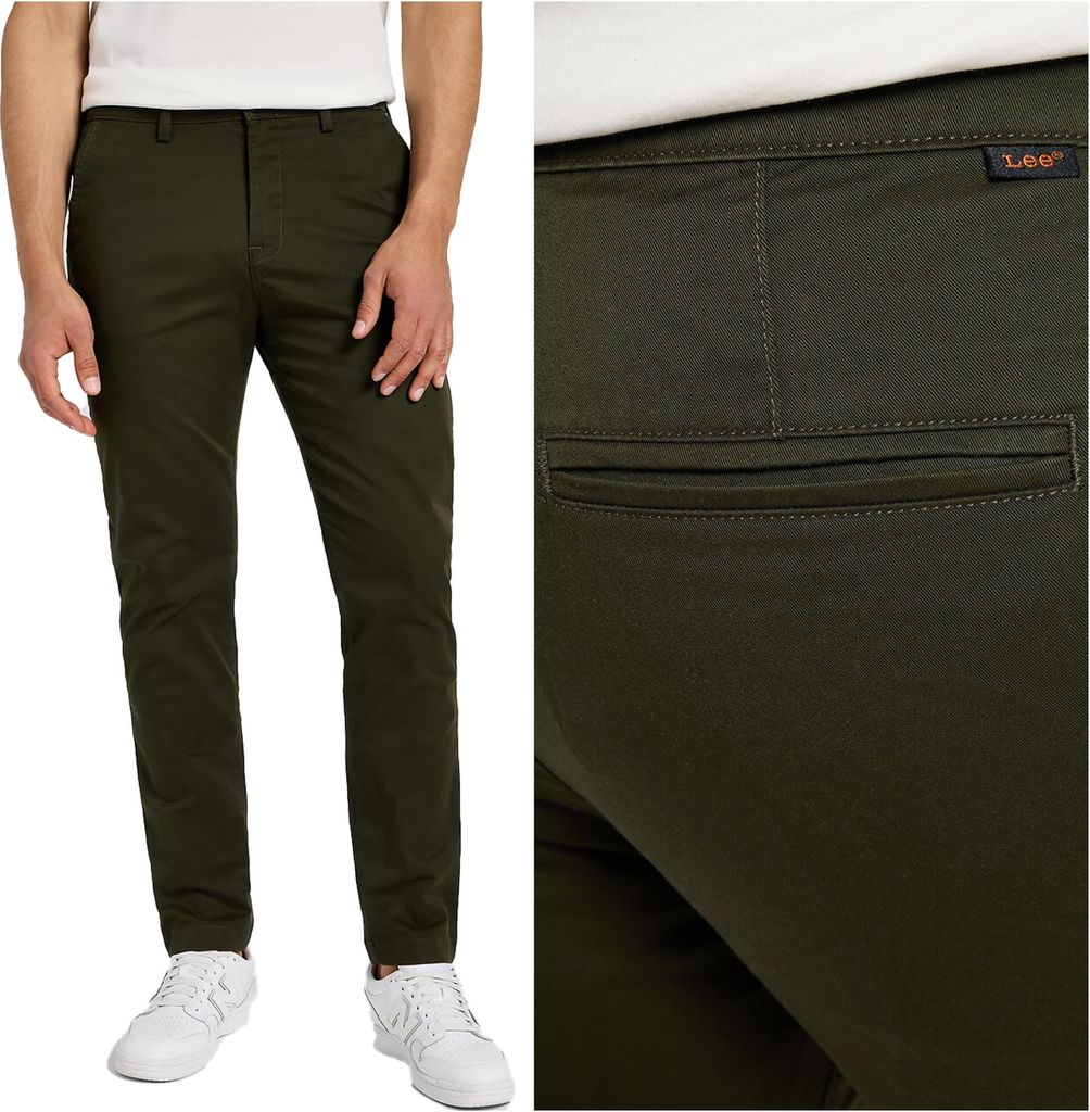 Lee Slim Chino Olive Night Slim Fit Grüne konische Chinohose W30 L32