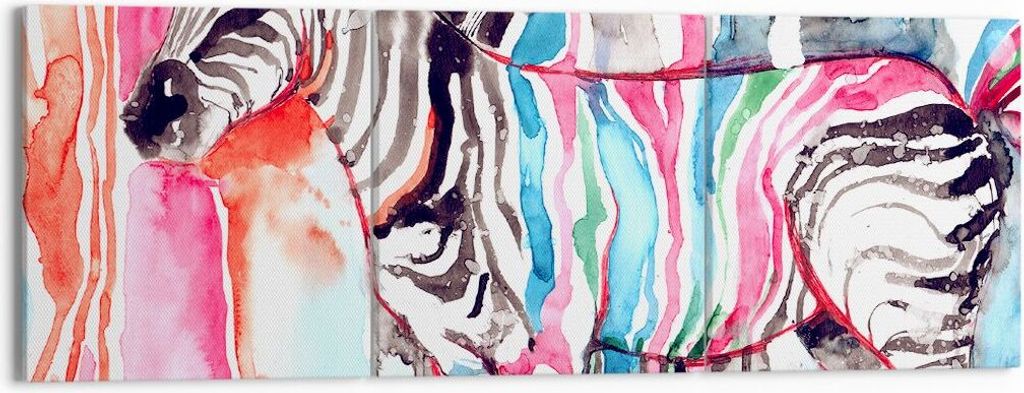 Bild auf Leinwand - Leinwandbild - Zebra Tiere Natur bunte - 150x50cm - Wand Bild - Wanddeko - Leinwanddruck - Bilder - Kunstdruck - Wanddekoration...
