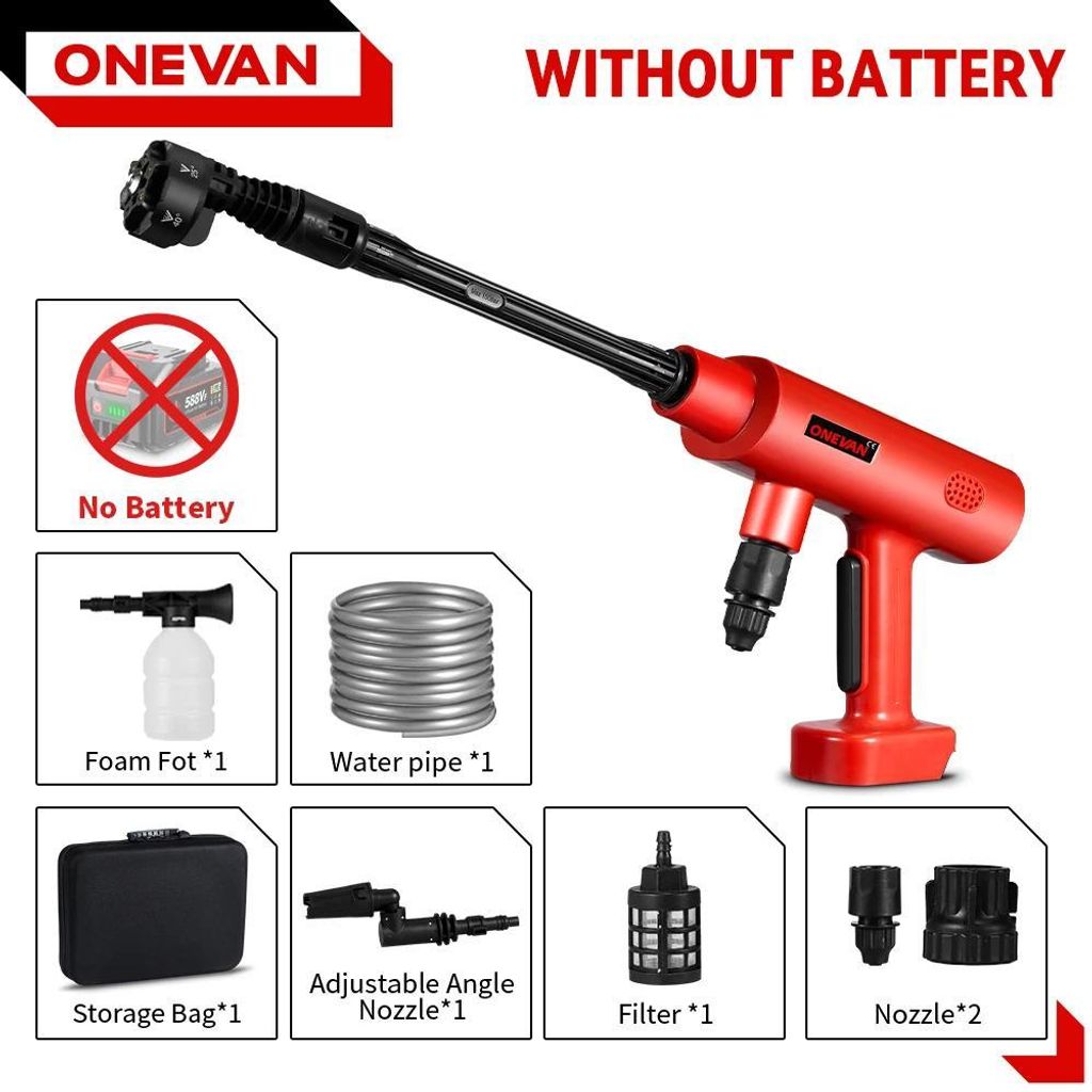 Hochdruckreiniger für Auto - 6‐in‐1 bürstenlose Waschpistole - 3500 W - 200 bar - Kabellos ohne Akku - 380 l/h - 12 m Reichweite - EU‐Steck...