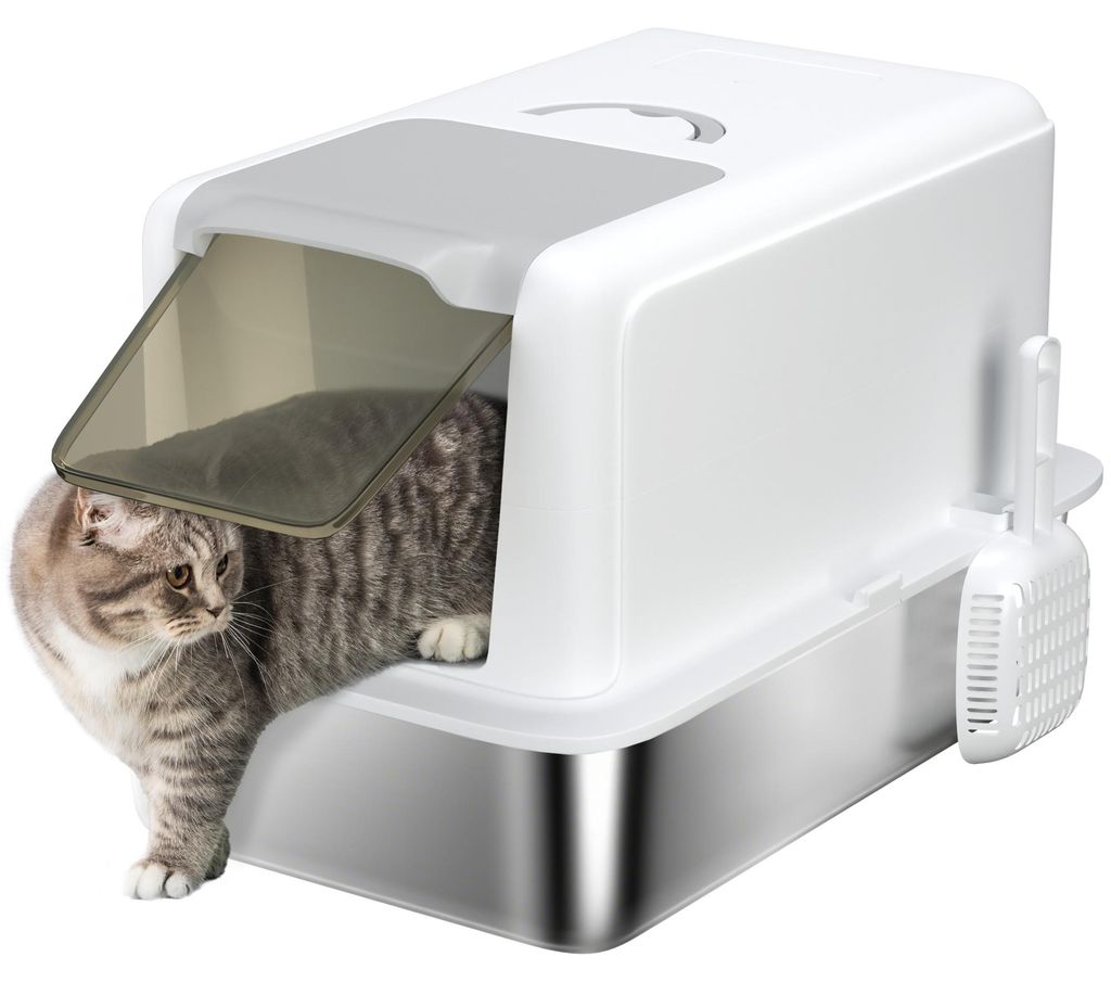 PawHut Katzenklo Edelstahl XXL Katzentoilette mit Deckel Produktbild 