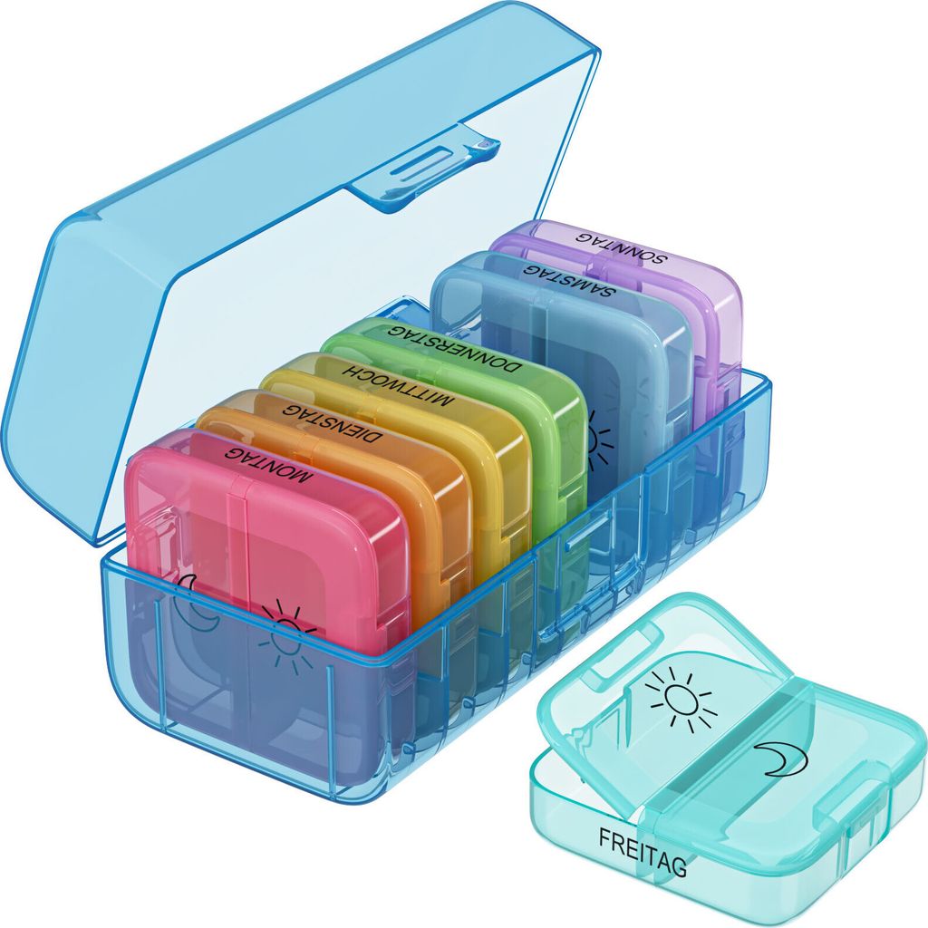 WELLGRO Tablettenbox für 7 Tage - Pillendose je 2 Fächer Produktbild 