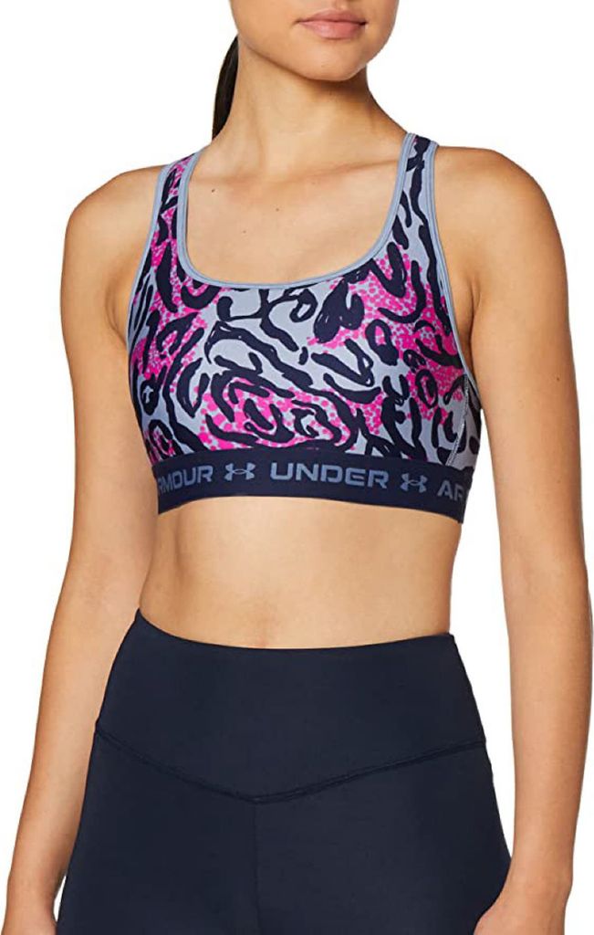 Under Armour Women's Armour Mid Crossback Printed Sports Bra Mineral Blue/Midnight Navy XS Fitness Unterwäsche