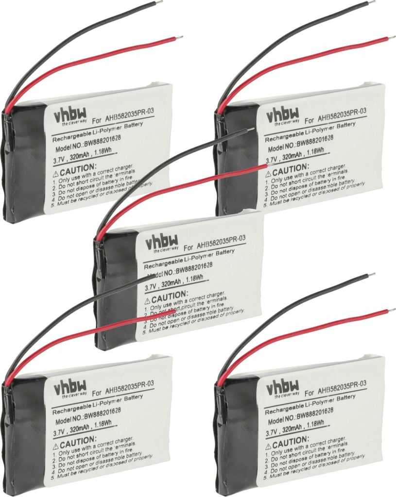 vhbw 5x Akku kompatibel mit Jabra Speak 510 Freisprecheinrichtung Konferenztelefon (320 mAh, 3,7 V, Li-Polymer)