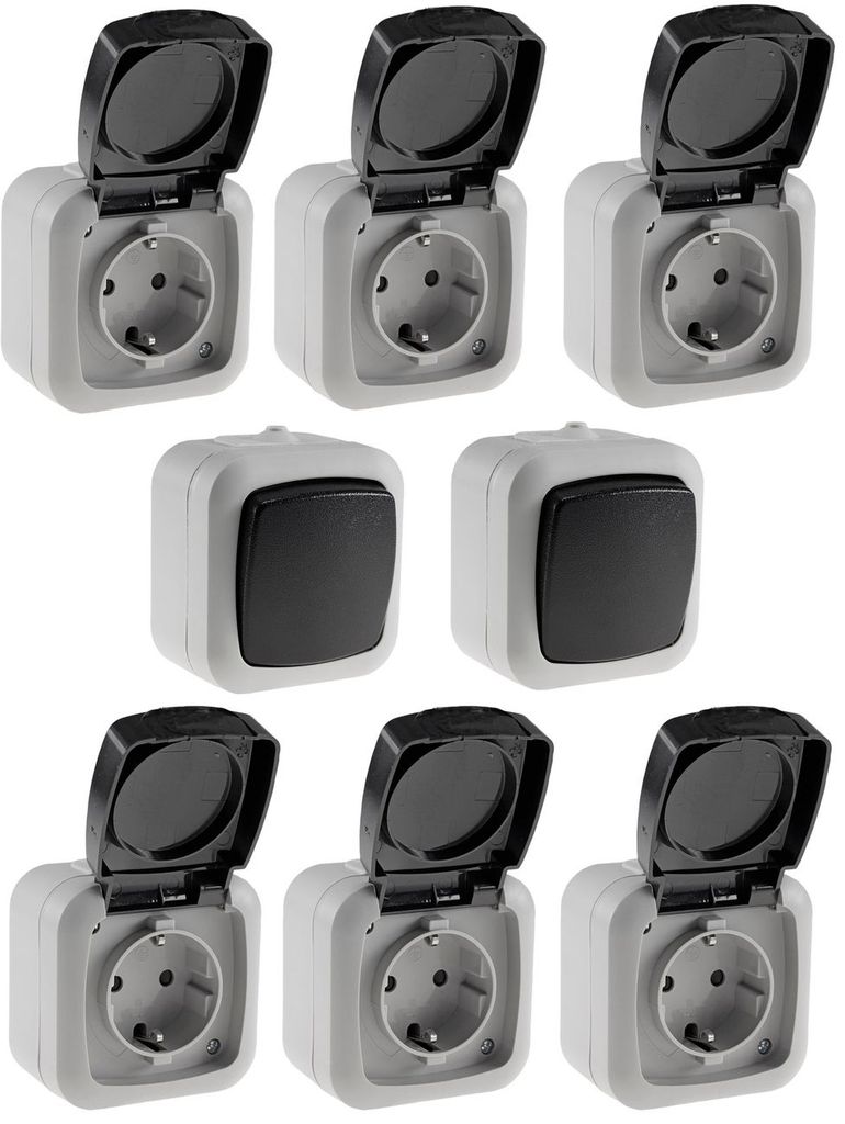 Feuchtraum Steckdosen Lichtschalter Set 8-teilig