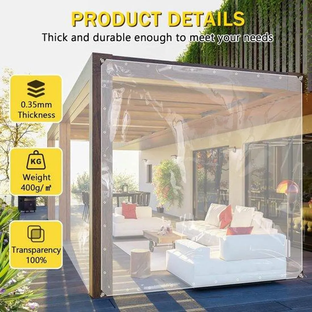 Bâche PVC transparente 3x3m : stop à la pluie pour vos meubles et plantes
