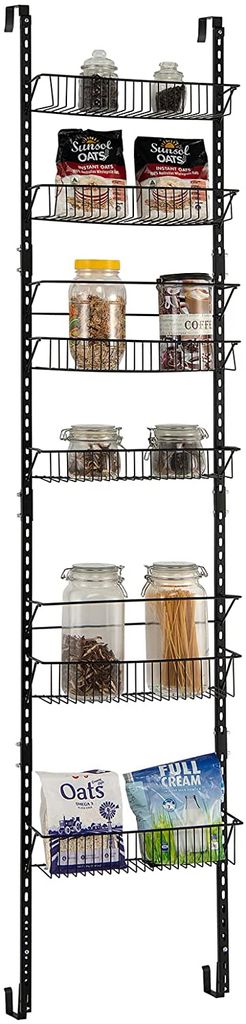 GOPLUS An der Tür montierbares Speisekammerregal, Gewürzregal mit 6 Körben, robuste Stahlkonstruktion, hängend und montierbar, 6-stöckiges Meh...