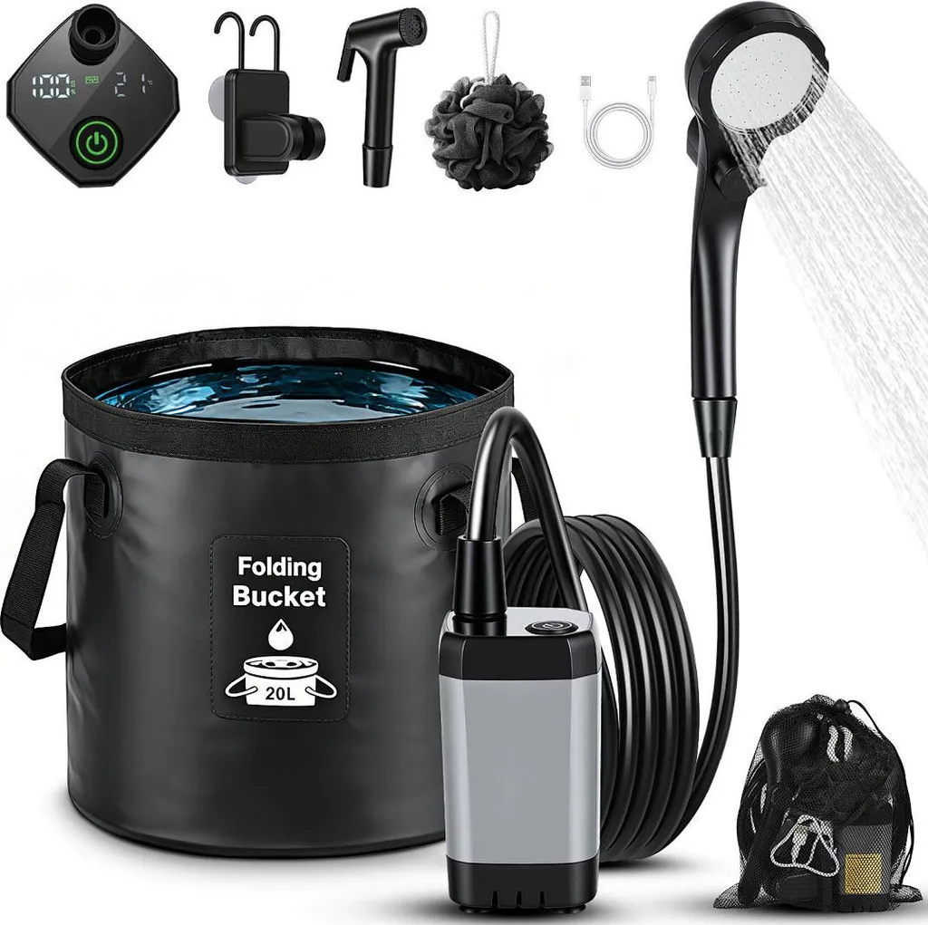 Douche Portable pour Camping, Jardin et Animaux - Kit avec Seau - 11