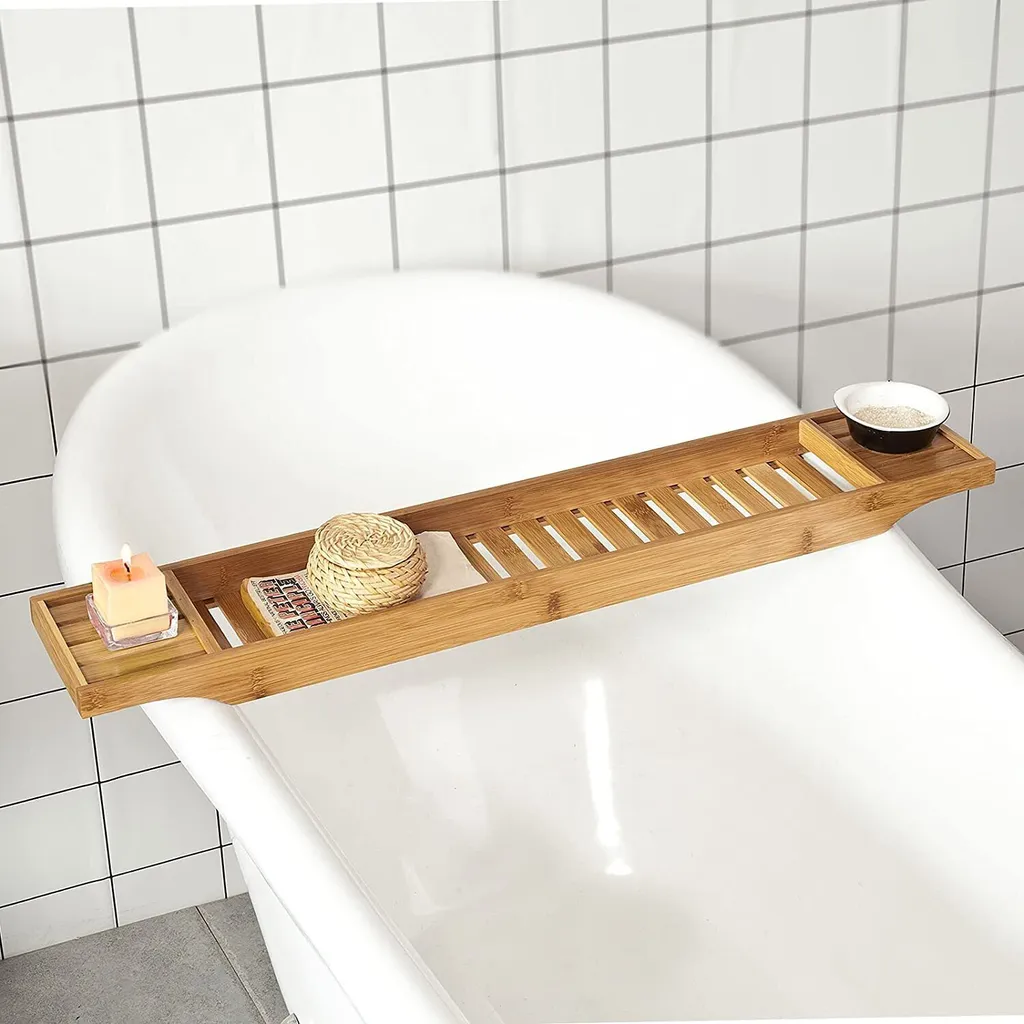 Meuble de rangement salle de bain en bois de bambou et plateau de 80 cm