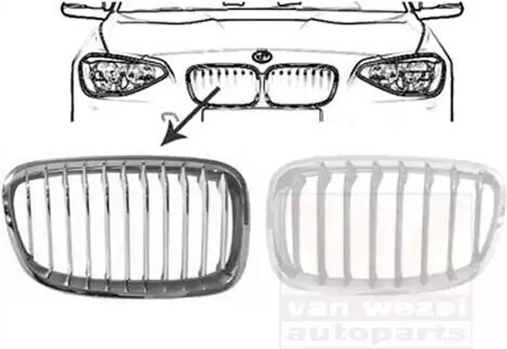 Calandre VAN WEZEL 0633514 pour BMW Série 1 F20 Côté Droit Chromé