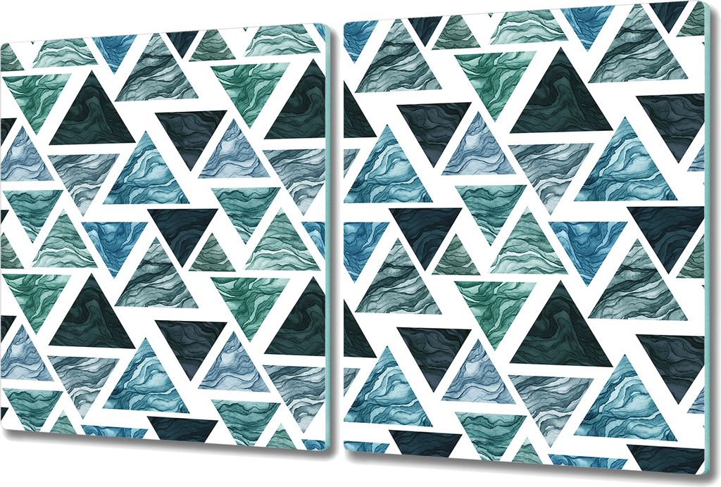 Herd-Abdeckplatte Glas Schneidebrett Ceranfeld-Abdeckung - 2x 40x52 cm - Aquarell Dreiecke