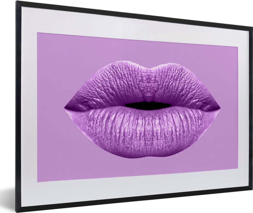 MuchoWow MuchoWow Gerahmtes Poster Lippen - Pastell - Lila 60x40 cm - Poster mit zchwarzem Bilderrahmen - Schlafzimmer - Plakat in Rahmen - Dru...
