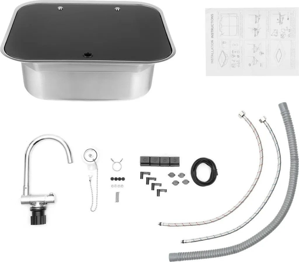 Évier camping-car encastrable inox 304 avec mitigeur rabattable 41x36cm - 10