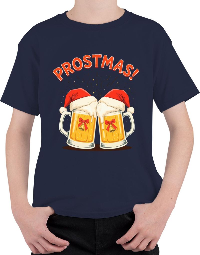 PROSTMAS! Bierkrug Weihnachten Santa Hut Geschenk lustig Uni Kinder T-Shirt, Navy, 104
