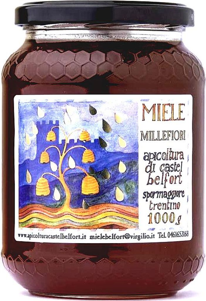 Apicoltura Castel Belfort - Millefiori Honig 100 Prozent Italienisch - Kaltgeschleudert - Naturbelassener Blütenhonig - 1 kg