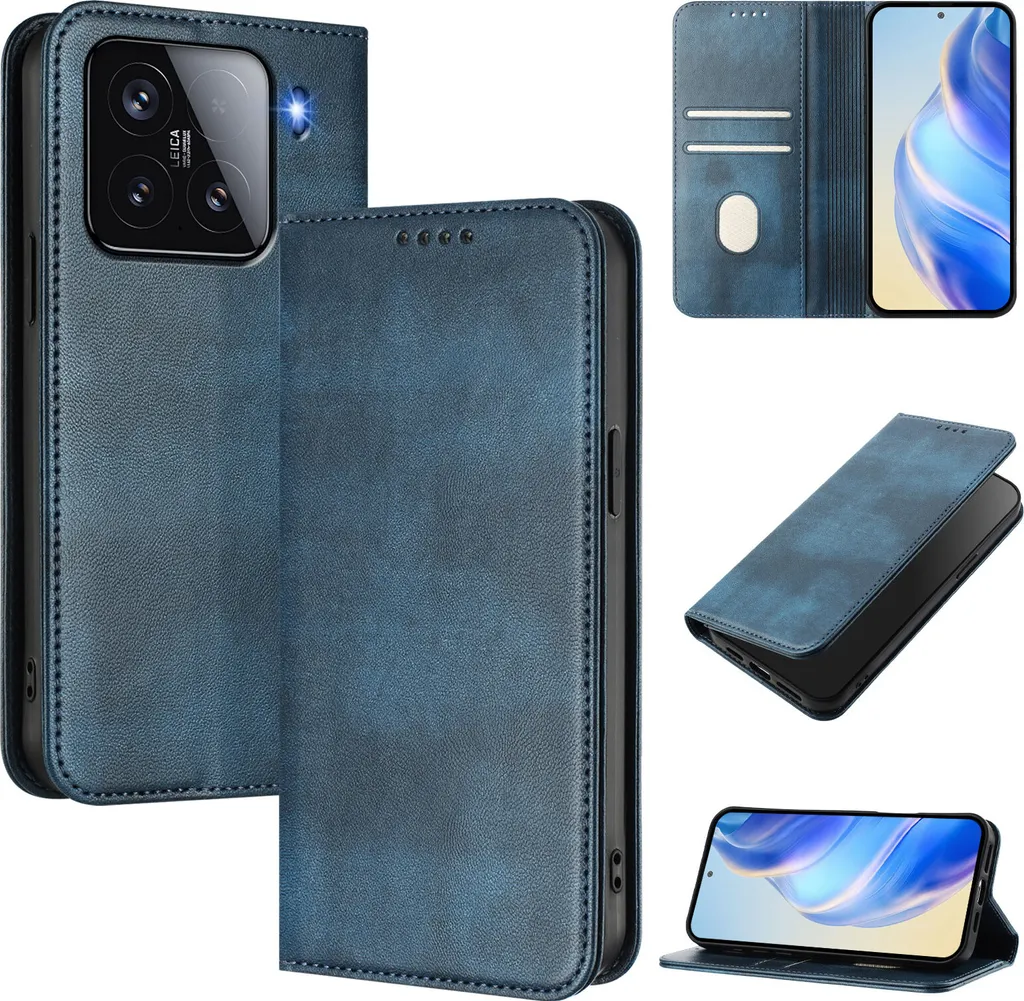 Cover Portafoglio Xiaomi 15 Blu: Pelle RFID con Stand e Slot Carte
