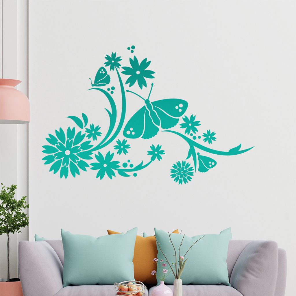 Tribal Schmetterlinge Blumen Wandtattoo in 6 Größen - Wandaufkleber Wall Sticker - Dekoration, Küche, Wohnzimmer, Schlafzimmer, Badezimmer