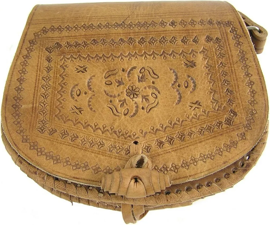 Sac en cuir robuste marron clair - Sac bandoulière ovale anti-usure