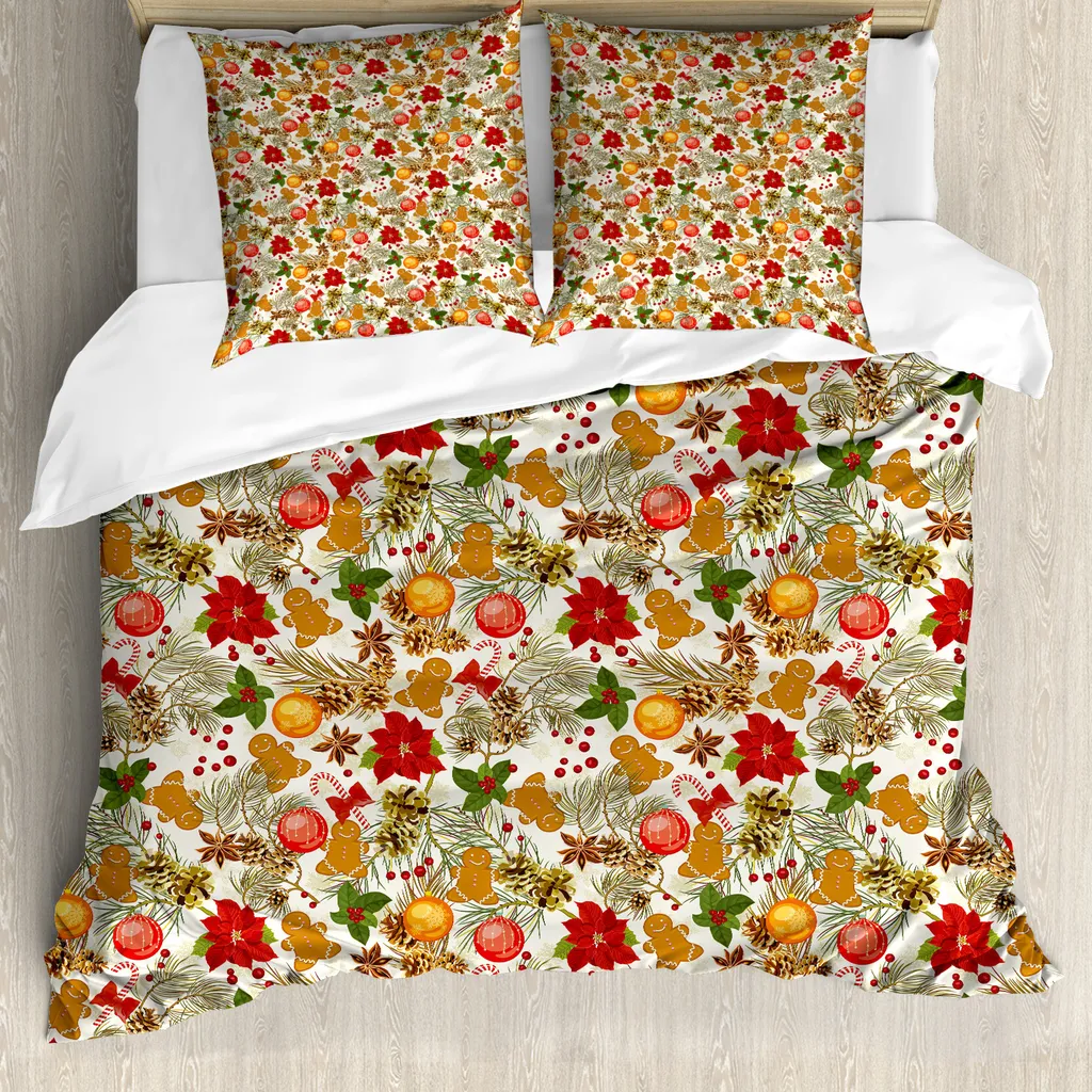 ABAKUHAUS Copripiumino natalizio, Vivid Bunte Weihnachten, antiacaro, adatto a chi soffre di allergie, con federe, 155 cm x 220 cm - 80 x 80 cm, multicolore