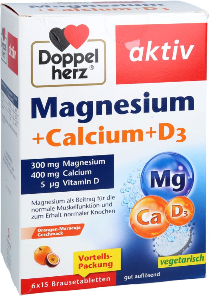 Doppelherz Magnesium+Calcium+D3 bruistabletten, 6 x 15 Productafbeelding 