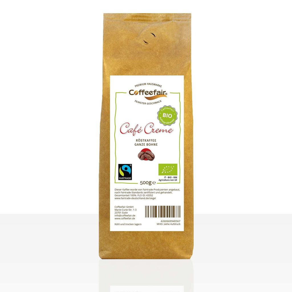 Coffeefair Cafe Creme Fairtrade - 500g Kaffeebohnen Barista Qualität, nachhaltig & fair
