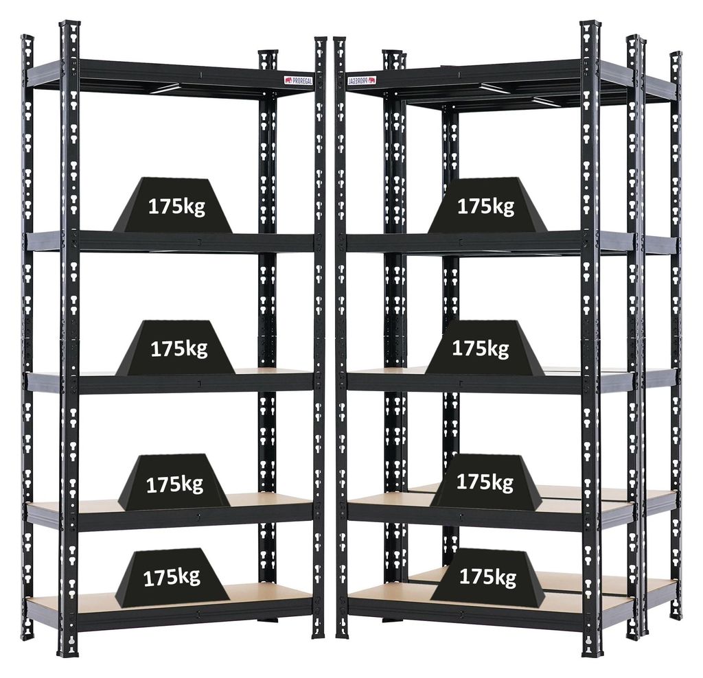 Mega Deal 3x Schwerlastregal HERMES | HxBxT 150x70x30 cm | 4 MDF-Platten-Ebenen 4mm | Fachlast 175kg | Schwarz