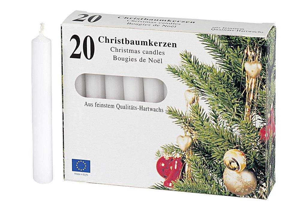 Baumkerze 9,6cm Ø1,2cm weiß 20 Stück Produktbild 