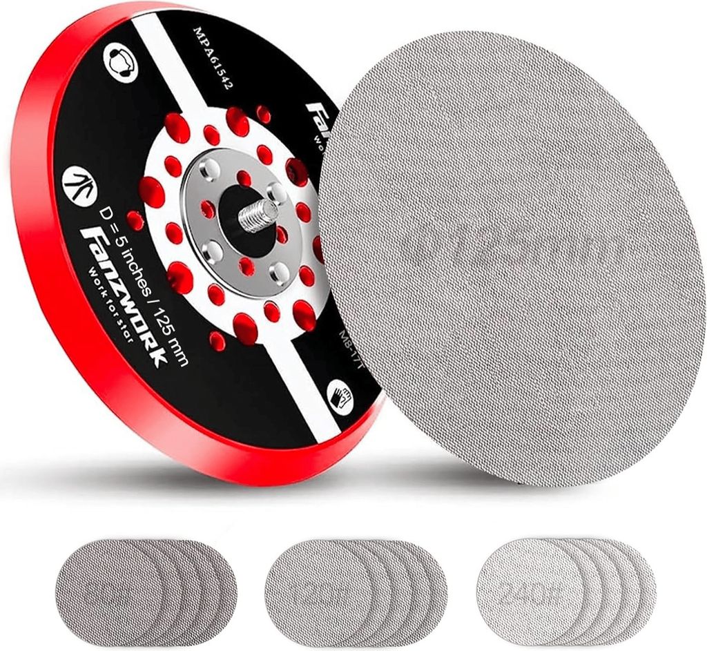 FANZWORK Klett-Schleifteller Ø125 mm für Exzenterschleifer, 5/16" UNF, Schleifgitter 80/120/240 je 5 Stk.