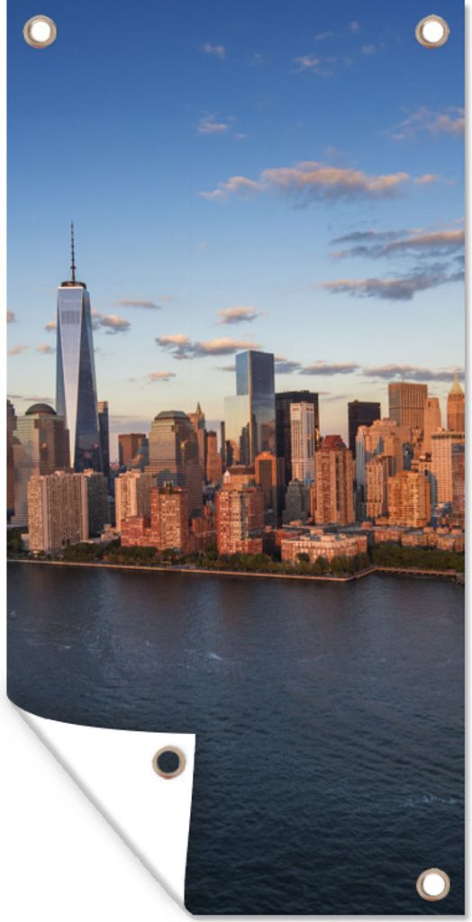 MuchoWow 30x60 cm Outdoor-Poster Gartendeko Sichtschutz Garten Poster für den Garten New York - Skyline - Boot