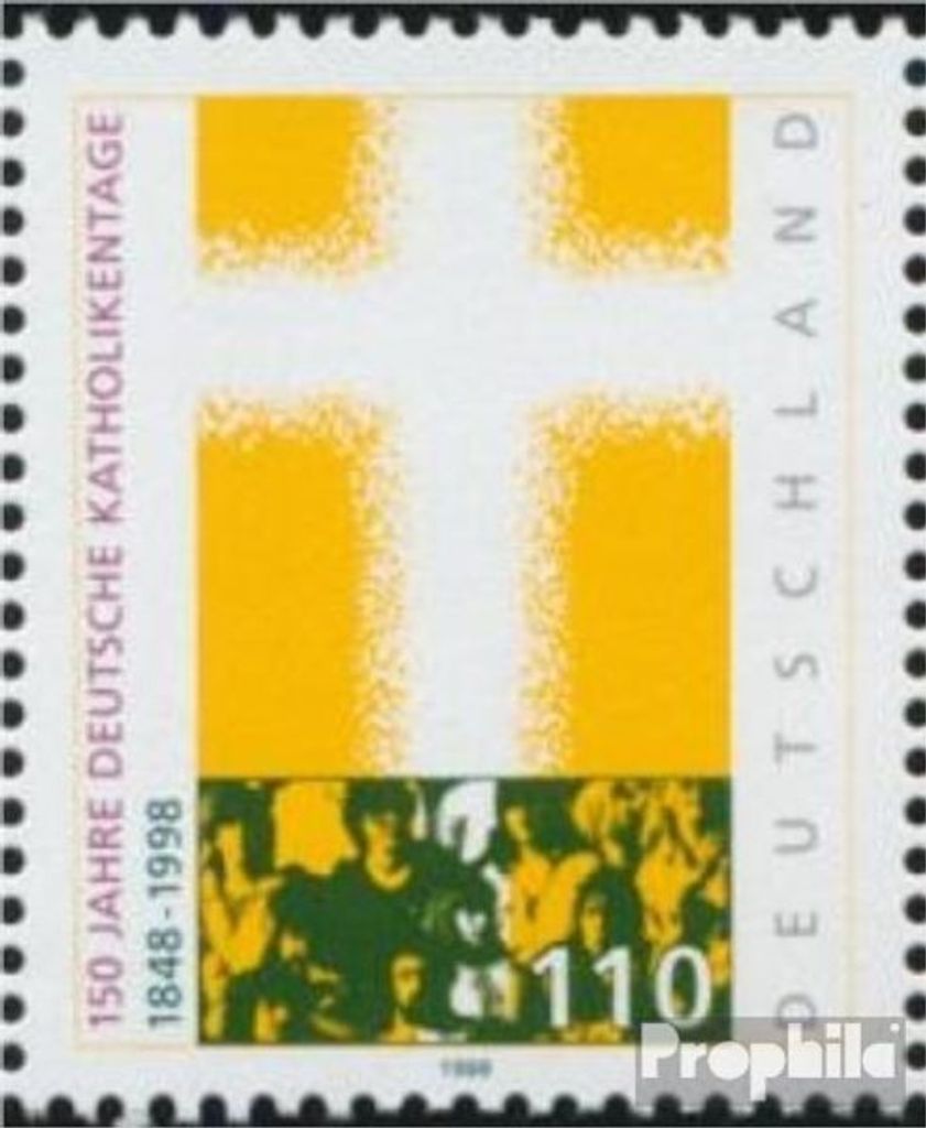 Briefmarken BRD (BR.Deutschland) 1998 Mi 1995II (kompl.Ausg.) Farbstrich auf der Wange (Feld 4) postfrisch Deutscher Katholikentag