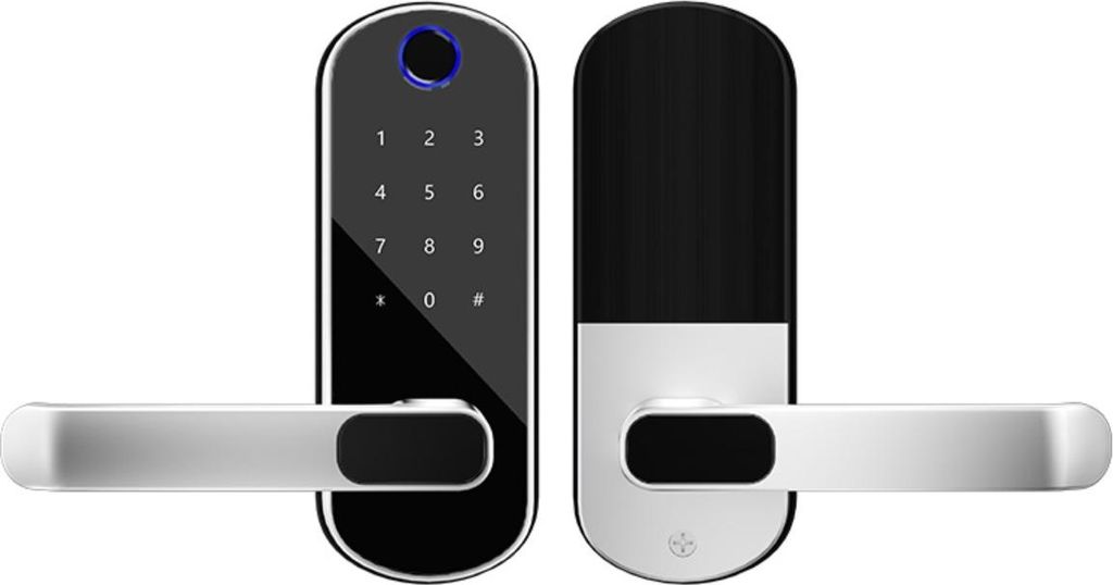 INF Smartes Fingerabdruck Türschloss - Keyless Entry für Holzinnentüren Silber
