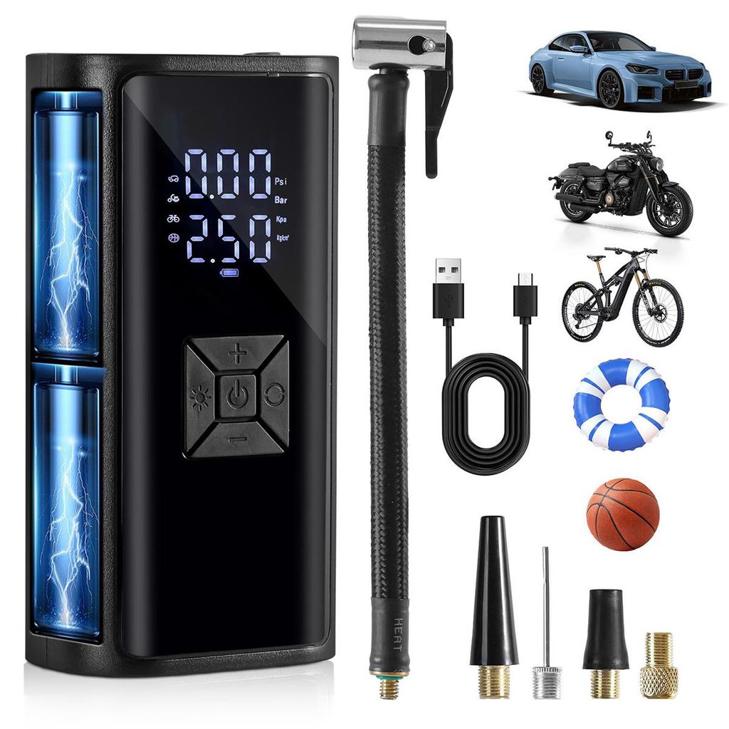 Kabelloser Elektrische Luftpumpe, Tragbarer 80w Luftpumpe, elektrischer Luftkompressor, Digitaler LCD-Display, Kompressor, LED-Beleuchtung, 80x160mm