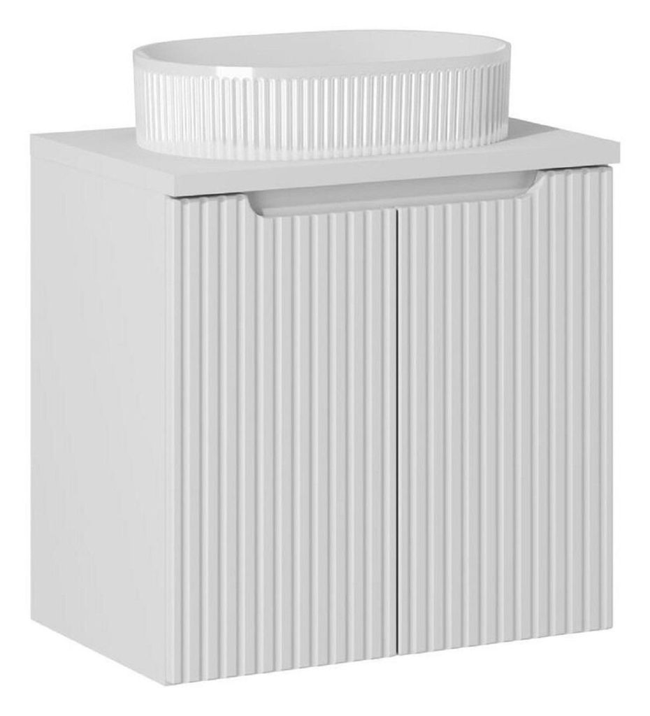 Badmöbel-Set - Mit Arbeitsplatte 60 cm Aufsatzwaschbecken & Unterschrank 60 cm 2 Türen, Nova White N BM115 - Weiß/Matt
