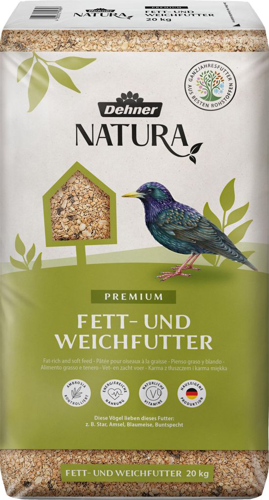 Dehner Natura Premium Wildvogelfutter, Fettfutter / Weichfutter, Ganzjahresfutter artgerecht / kraftspendend , hochwertiges Vogelfutter für Wildv...