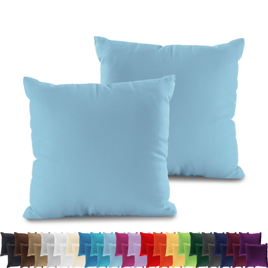 2er PACK JERSEY Kissenbezüge 100% Baumwolle Kissenhülle 160 Gr/m², in Größe: 40x40 cm, in Farbe: Hellblau