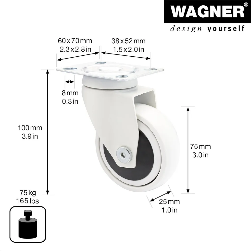 Roulette pivotante blanche à roulement à billes charge 75kg WAGNER