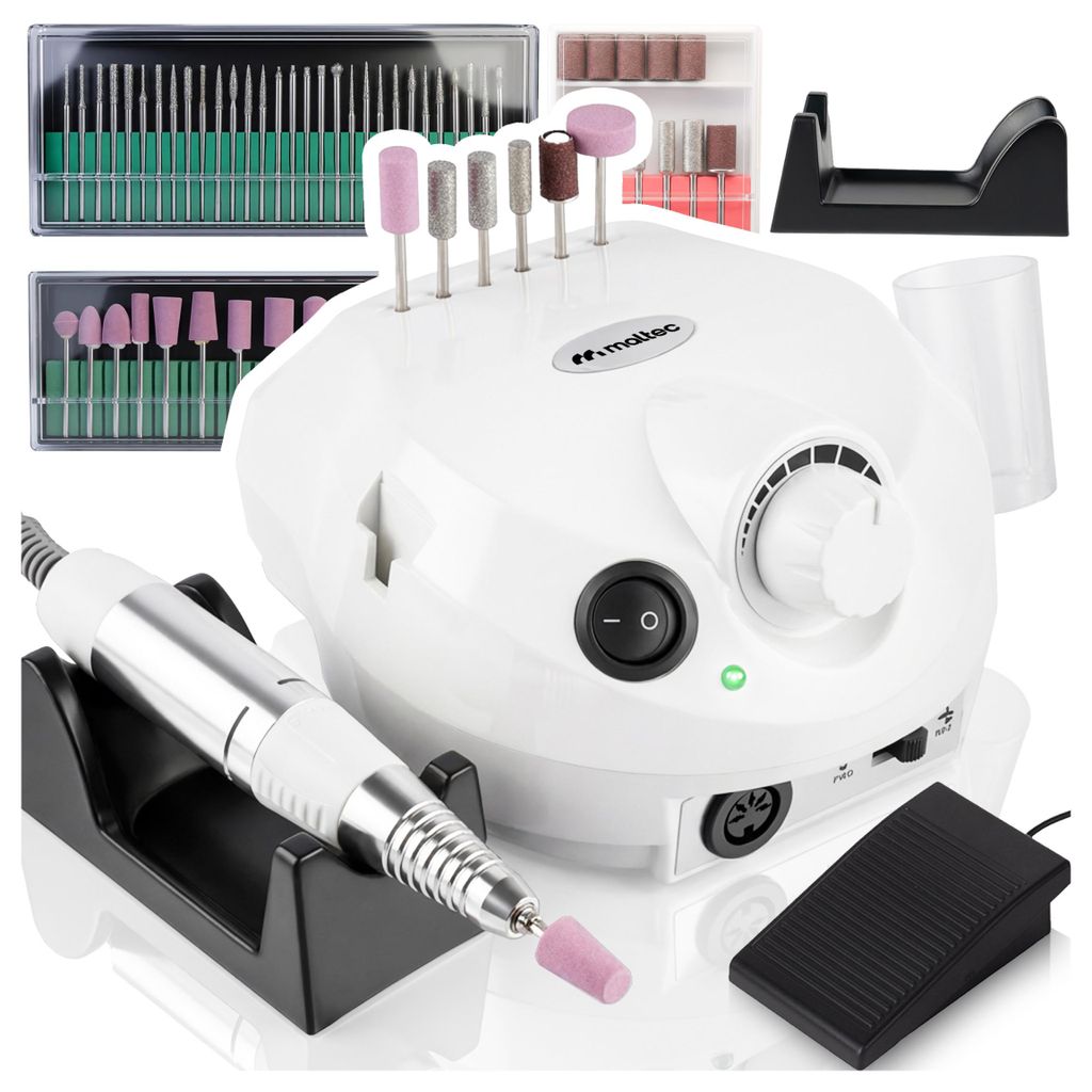 MalTec Profi Nagelfräser 30W Elektrische Nagelfeile Set 30000 U/Min mit Fußpedal und 6 Bits Pediküre Maniküre Gelnägel Nagelpflege Fräser Set