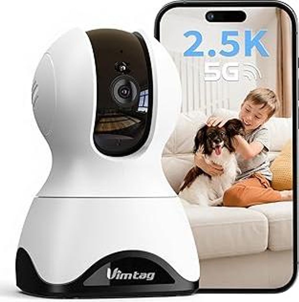VIM TAG 2,5K Überwachungskamera Innen,5G WLAN Innenkamera, 360° Kamera Überwachung Indoor,AI-Bewegungserkennung,Auto Tracking,2-Wege-Audio,25M N...