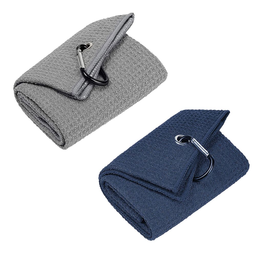 Premium Golf Handtuch Mikrofaser Stoff Golf Tasche Handtuch mit Karabiner Clip zum Aufhängen an Golf Club Tasche,(Dark blue+light gray)
