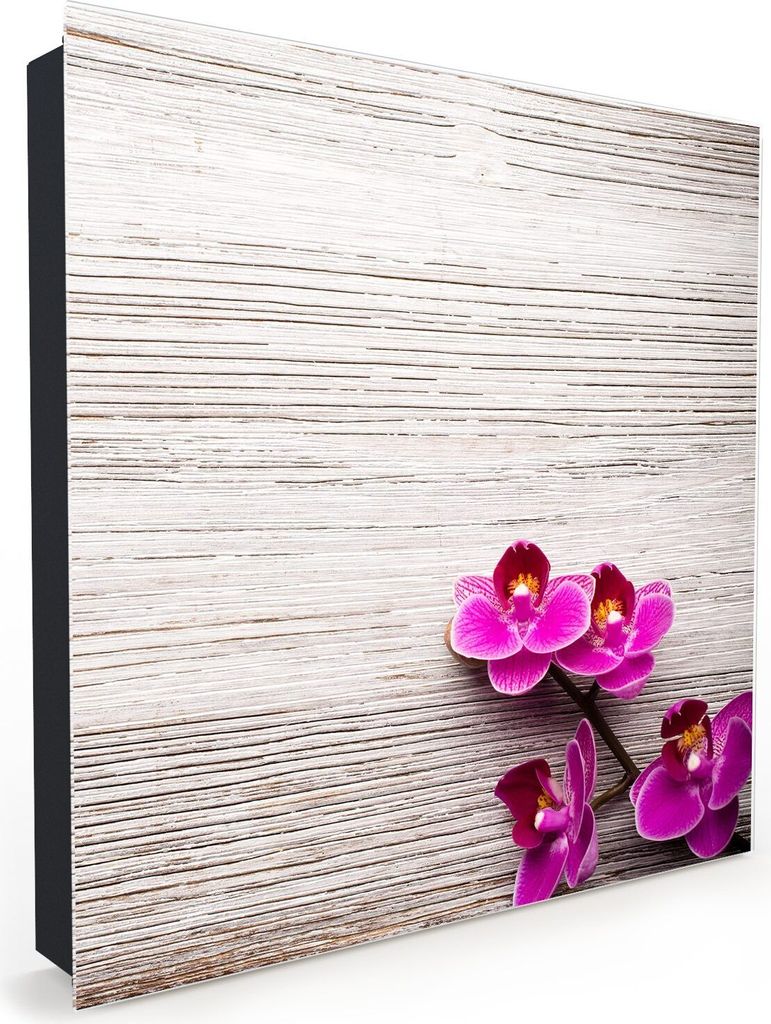 Nachbildung-Schlüsselkasten, Magnetpinnwand und Memoboard mit Glasfront Motiv Orchideenblätter auf Tisch