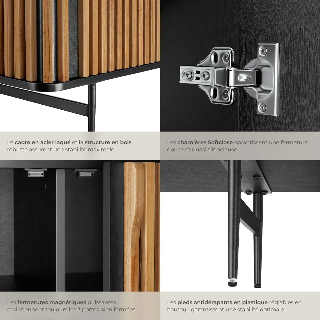 Buffet LINEO noir et marron avec compartiments de rangement design - 5