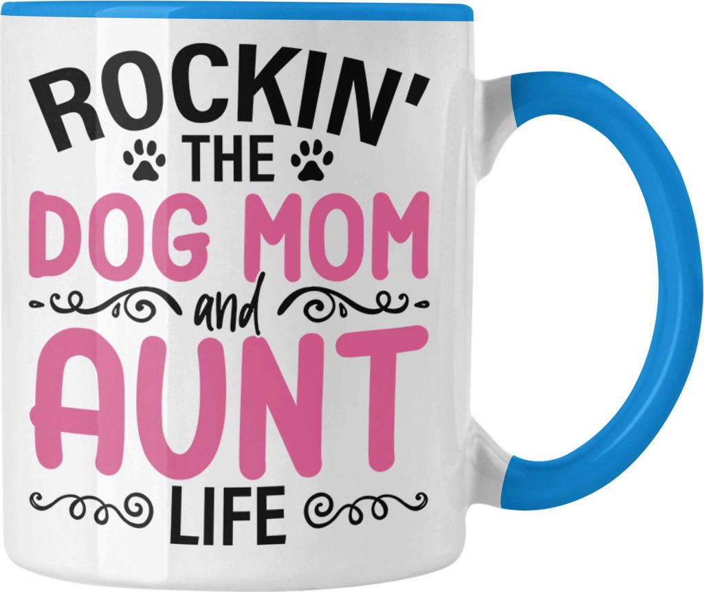 Trendation - Tante Hundemama Geschenk Beste Tante Tasse Hunde Mutter Geschenkidee Lustig (Blau)