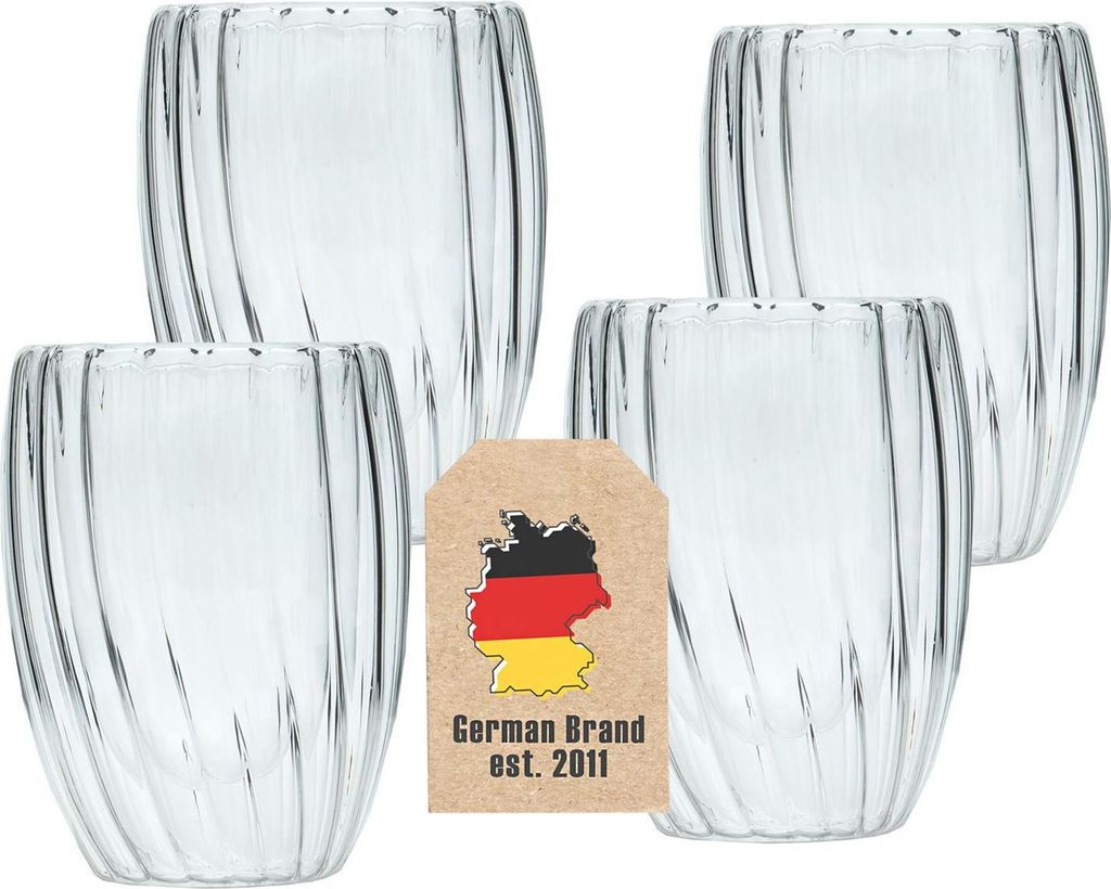 Intirilife 4x Doppelwandiges Thermo Glas - Striped Style - Produktbild 