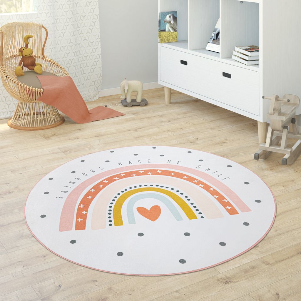 Kinderteppich Teppich Rund Kinderzimmer Spielmatte Babymatte Stern Mond Elefant Regenbogen Grösse Ø 150 cm Rund
