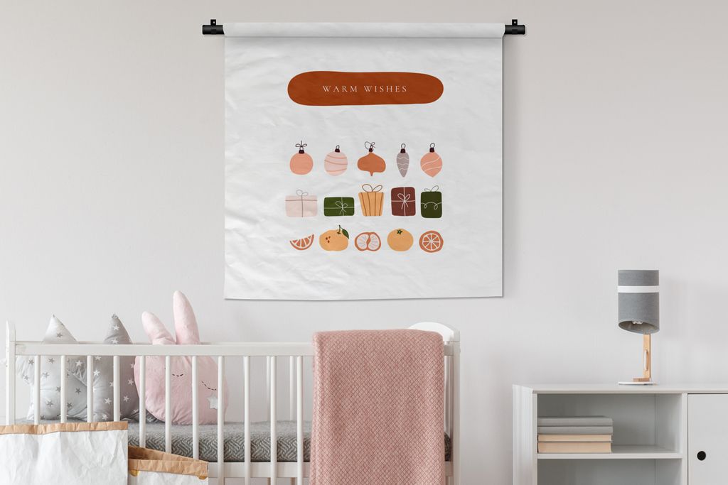 MuchoWow Wandteppich Wandbehang Geschenke - Weihnachtskugeln - Früchte - Zitate 90x90 cm Tapisserie Dekoration Wandtuch - Wandaufhänger