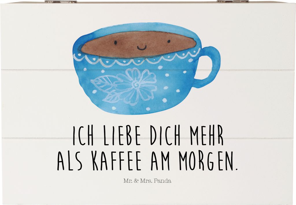 Mr. & Mrs. Panda Geschenkbox Kaffee Tasse 22 x 15 cm - Weiß - Geschenk, Glücklich, Genuss, fotobox, Kiste mit Deckel, schatzkiste holz, Truhe, Li...