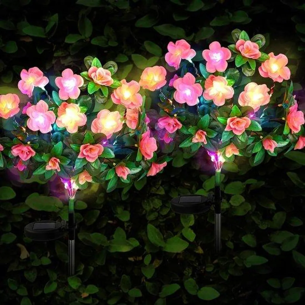 Lampe solaire étanche pour jardin sombre, rhododendron rose x2