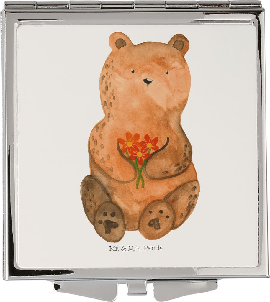 Mr. & Mrs. Panda Schminkspiegel Bär Dankbar - Weiß - Geschenk, Danke, Blumen, Teddy, Kosmetikspiegel, Handspiegel, Kleiner Spiegel, Mini, Taschen...